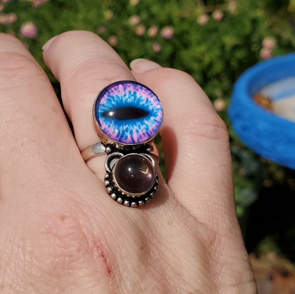 New Unique Fancy Glass Amethyst Protection Evil Eye Magic 925 Silver Ring. - Picture 7 of 16
